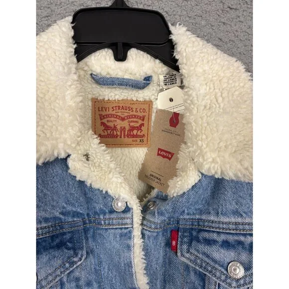 Levis Women's Denim Shine Theory Sherpa Jacket Size Extra Small Blue NWT's - Picture 6 of 8